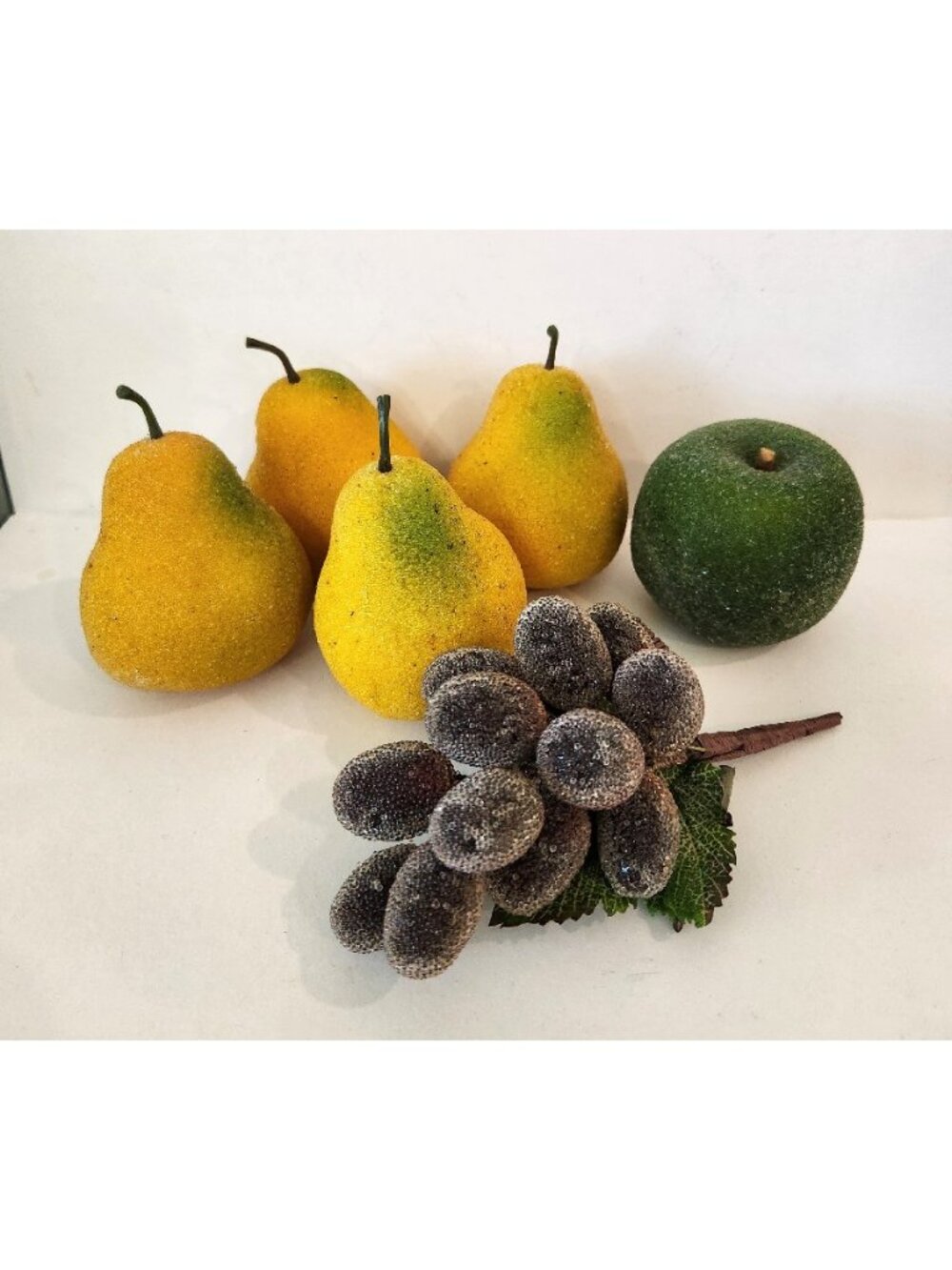 Beaded Sugared Fruit Pears Apple Grapes Cottage Decor MCM Table Lot of 6